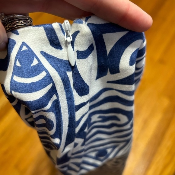 Lafayette 148 Size 4 Blue White Print Lined Pants Straight Leg Ankle Side Zipper - Picture 7 of 9